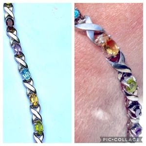 Sterling silver multi-gem stone bracelet 7”